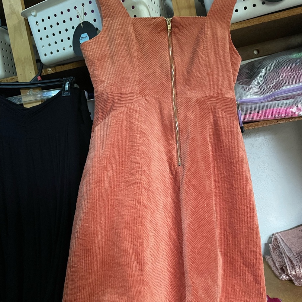 Elegant Coral Corduroy Mini Dress